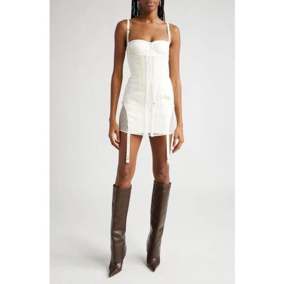 Dion Lee White Lace Up Corset Mini Dress Ivory Cotton Women's Size US 8